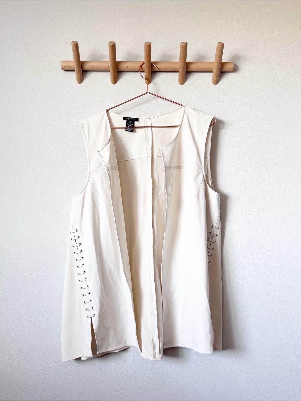 Lafayette 148 New York Cream Open Front Side Lace Vest